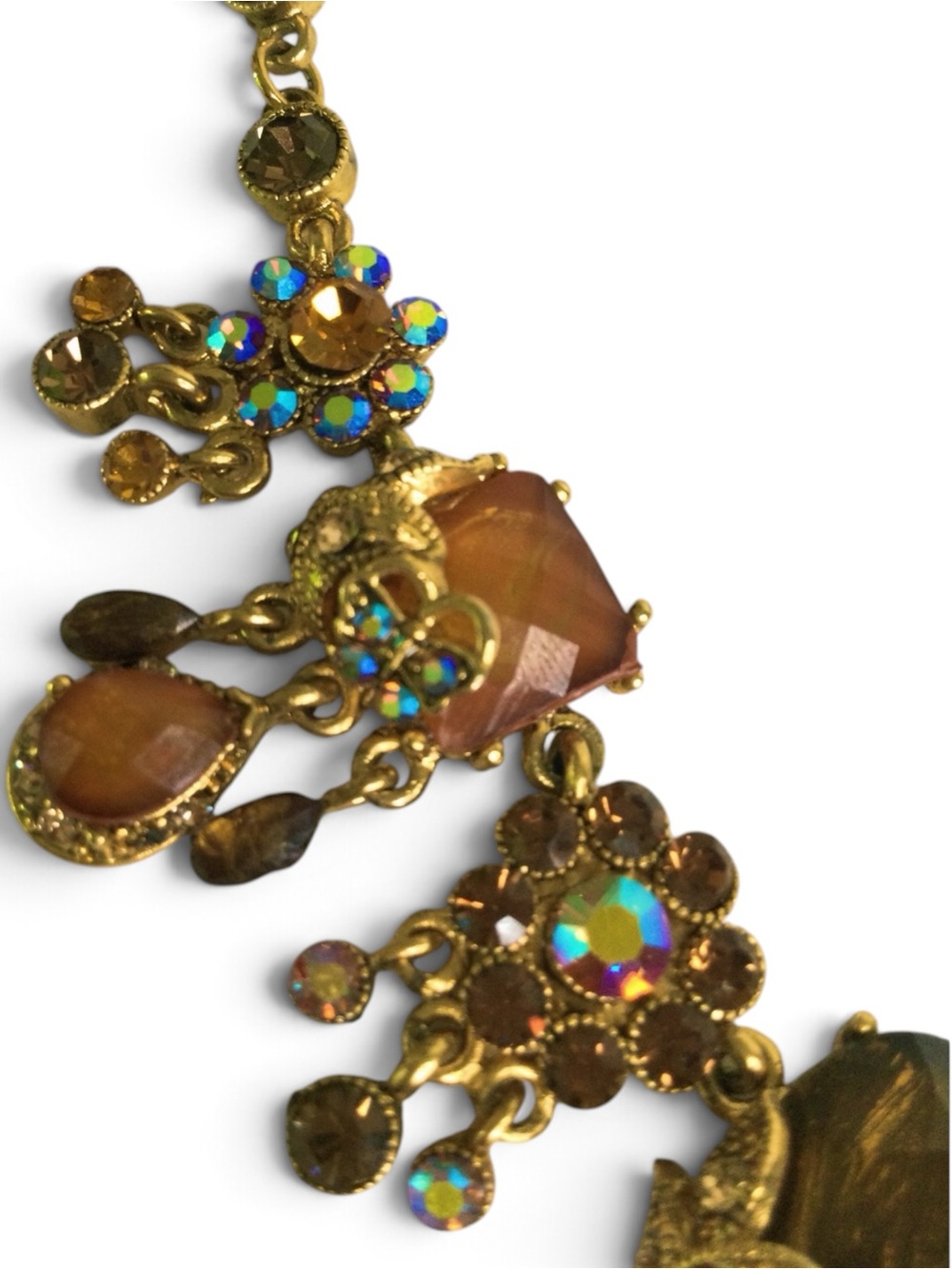 Amber & Aurora Borealis Crystal Statement Bib Necklace - Picture 11 of 15